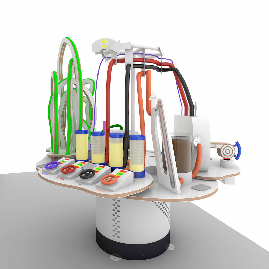 Algae Exhibit An interactive exhibition unit for a Norwegian science centre that Hazel drew all build elements for, and created this render