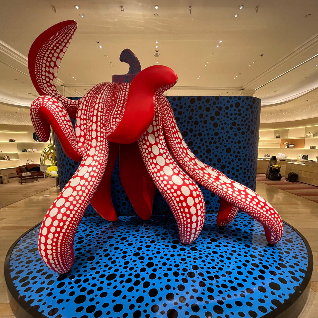 Untitled An image of the Yayoi Kusama creature in Harrods for Louis Vuitton for which Hazel drew all internal metal work structure.